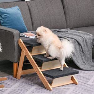 PawHut Pet Stairs & Ramp for Animals, Carpeted 3 Tiers Cat Steps